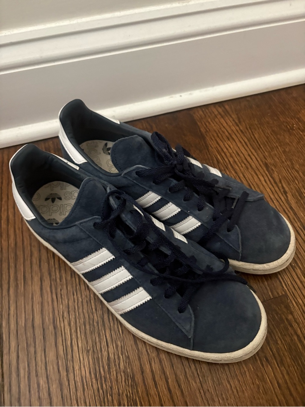 adidas Men’s Navy Suede Sneakers with White Stripes